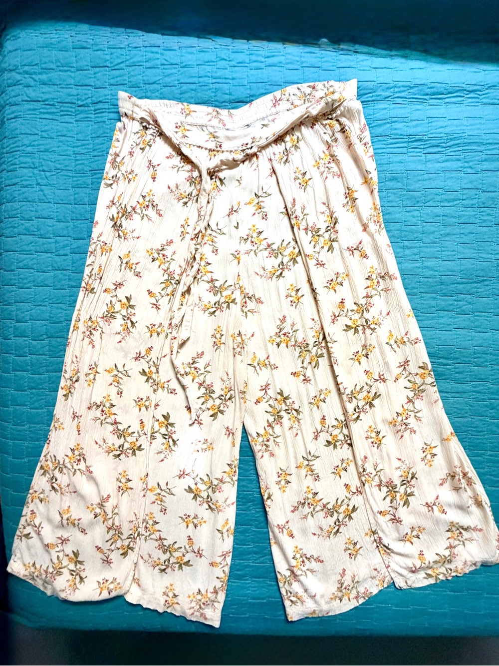 American Eagle Outfitters Cream Floral Wide Leg Pants / Boho / Festival / Beachy